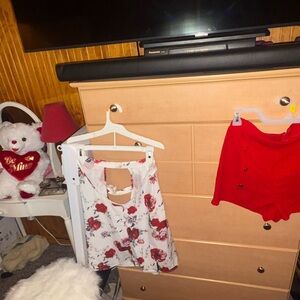 Floral Top and Red Shorts Set